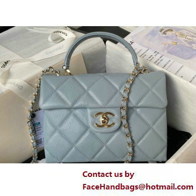 Chanel Grained Calfskin & Gold-Tone Metal Small Flap Bag with Top Handle AS4711 Light Blue 2025 - Click Image to Close